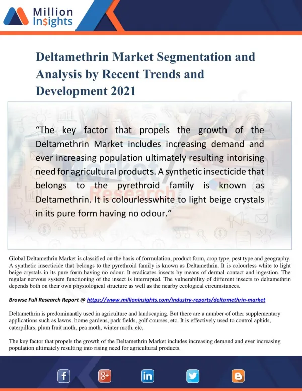 Deltamethrin Market Segmentation and Analysis by Recent Trends and Development 2021