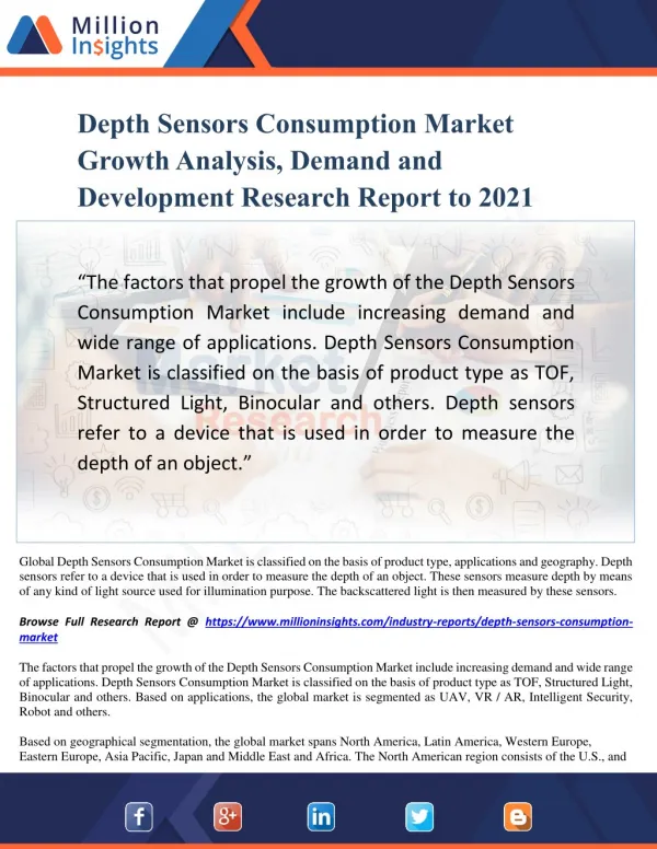 Depth Sensors Consumption Market Growth Analysis, Demand and Development Research Report to 2021