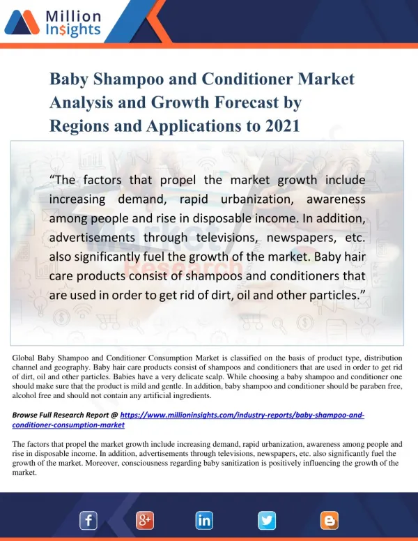 Baby Shampoo and Conditioner Market Analysis and Growth Forecast by Regions and Applications to 2021