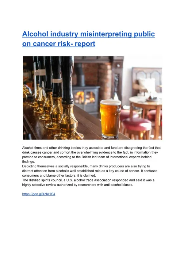 Alcohol industry misinterpreting public on cancer risk- report