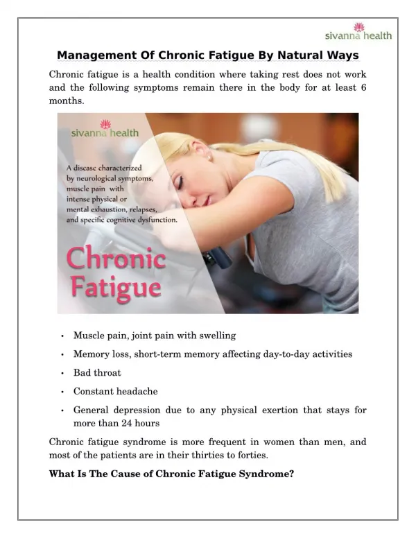 Management Of Chronic Fatigue By Natural Ways