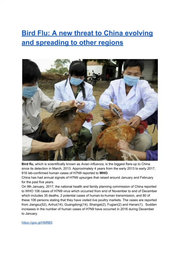 Bird Flu A new threat to China evolving and spreading to other regions