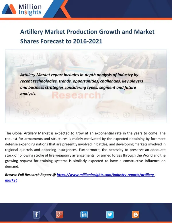 Artillery Market Production Growth and Market Shares Forecast to 2016-2021