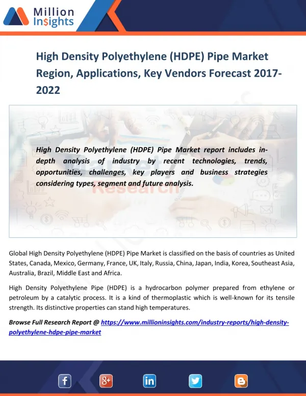 High Density Polyethylene (HDPE) Pipe Market Drivers, challenges, Growth Rate and Market Specification Forecast by 2016