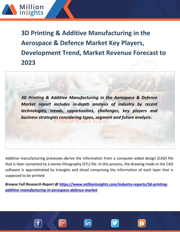 3D Printing & Additive Manufacturing in the Aerospace & Defence Market Region, Applications, Types, and Market Consumpti