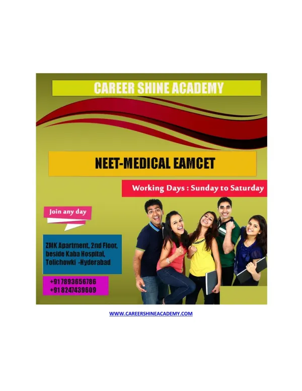 CAREER SHINE ACADEMY : NEET MEDICAL EAMCET COACHING IN HYDERABAD