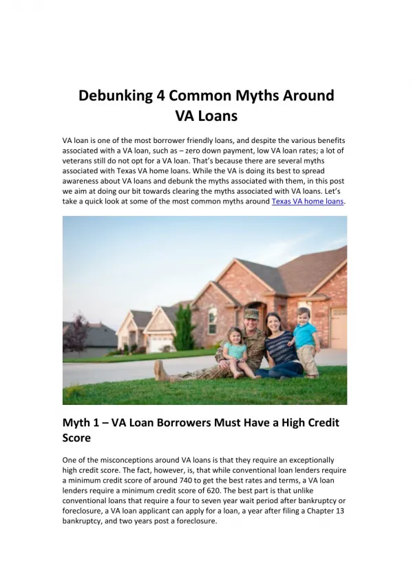 Debunking 4 Common Myths Around VA Loans