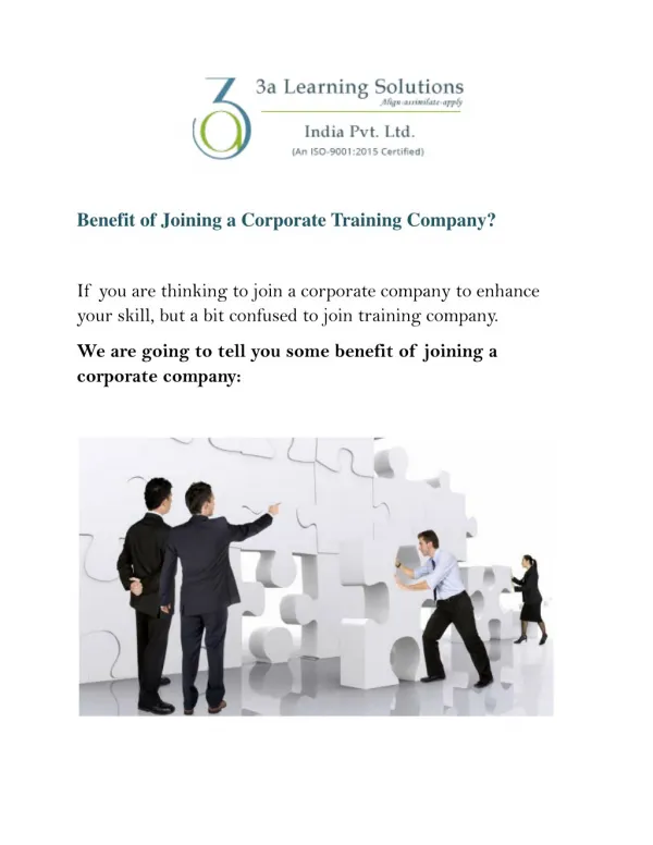 Benefit of Joining a Corporate Training Company?