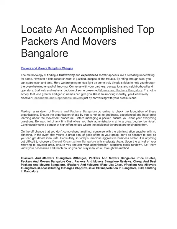 Locate An Accomplished Top Packers And Movers Bangalore