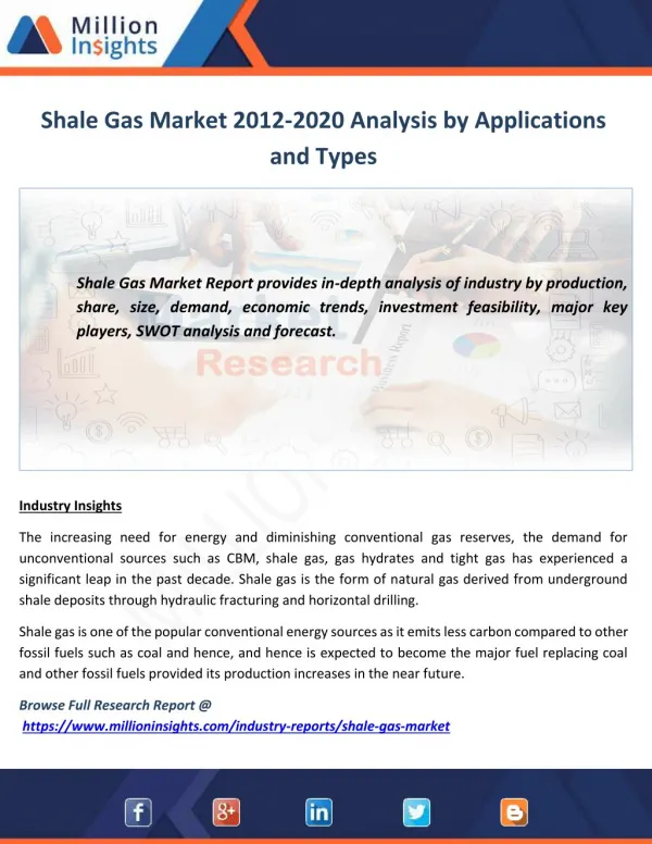 Shale Gas Market by Applications, Region, Type and Top Players Analysis