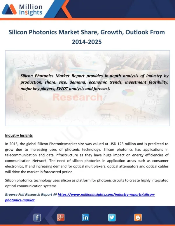 Silicon Photonics Industry Analysis, Size, Growth, Trends and Forecast 2014-2025