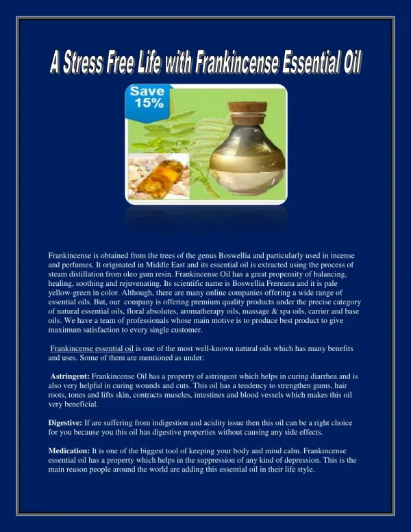 A Stress Free Life with Frankincense Essential Oil