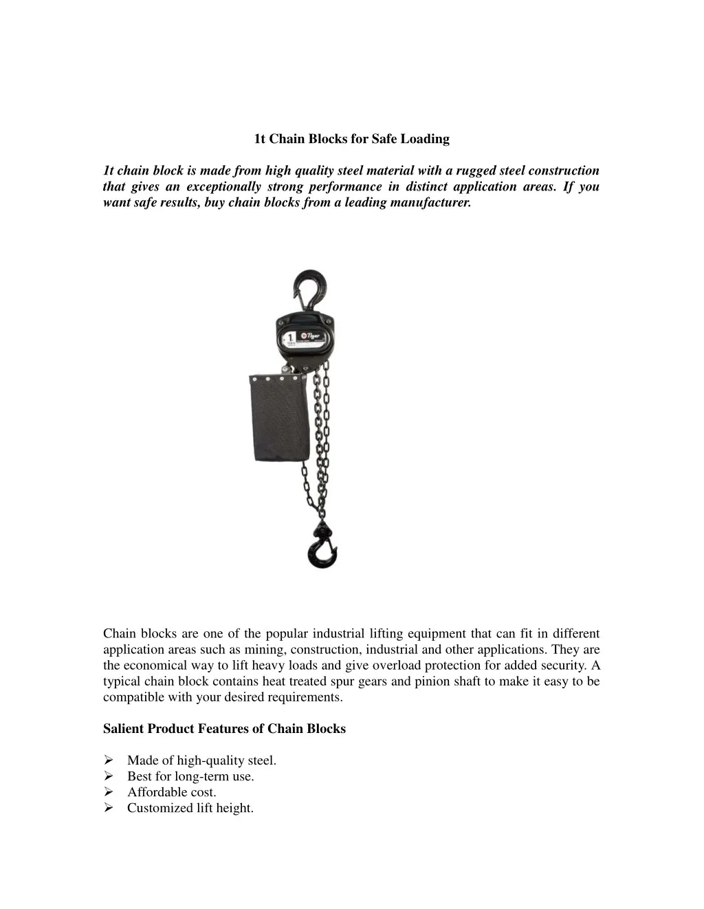 1t chain blocks for safe loading