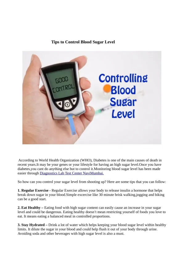 Tips to Control Blood Sugar Level