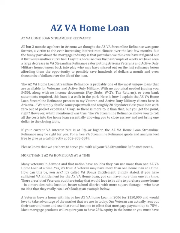 AZ VA Home Loan