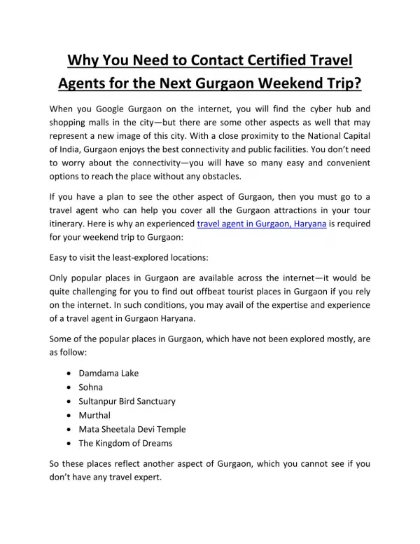 Travel agents Gurgaon Haryana