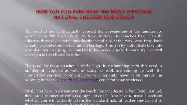 How you can Purchase the most effective Material Chesterfield Couch