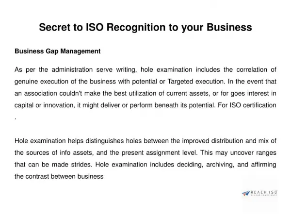 Secret to ISO Recognition to your Business