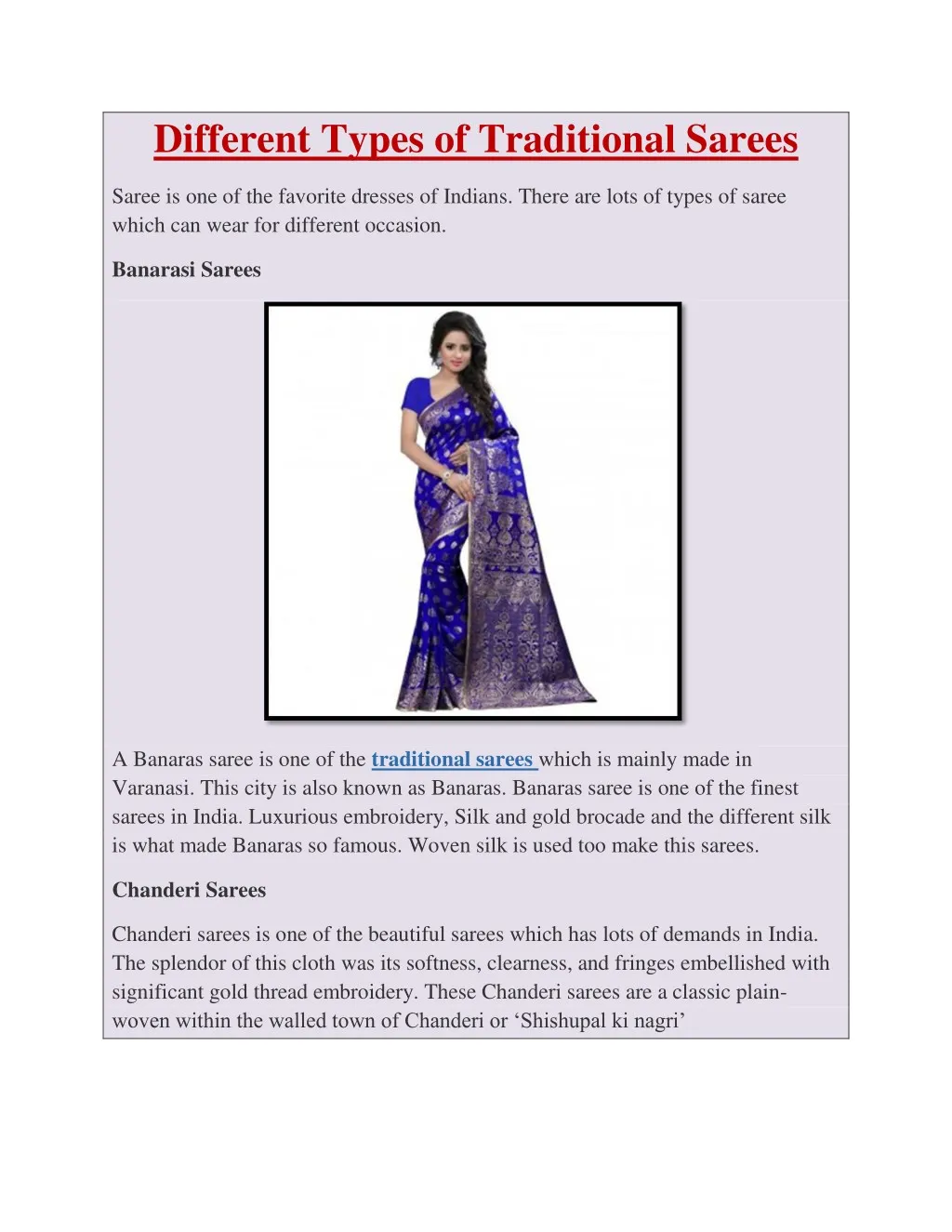 different types of traditional sarees
