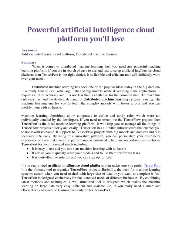 Powerful artificial intelligence cloud platform you’ll love