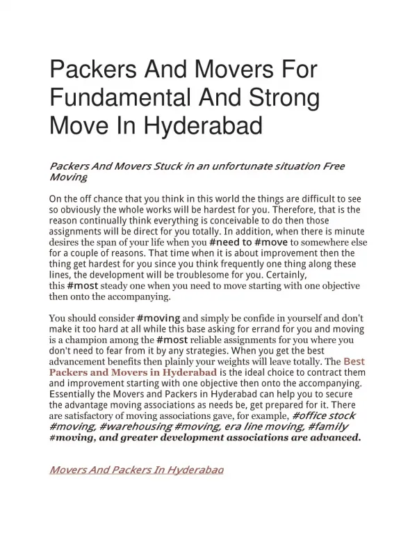Packers And Movers For Fundamental And Strong Move In Hyderabad
