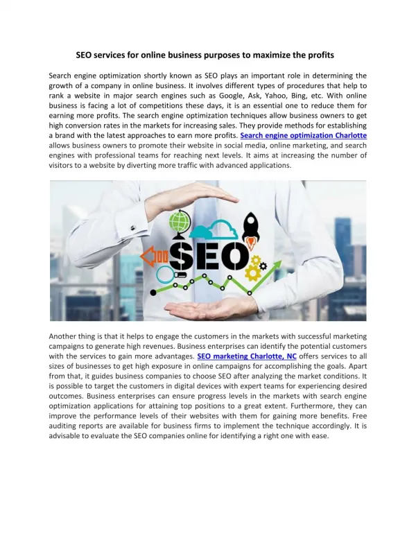 SEO services for online business purposes to maximize the profits