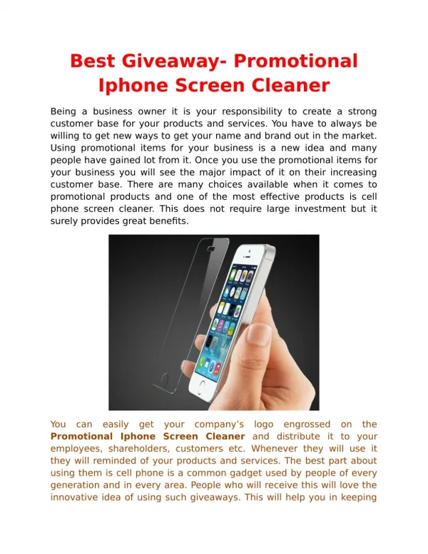 Best Giveaway- Promotional Iphone Screen Cleaner