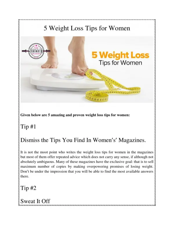 5 Weight Loss Tips for Women