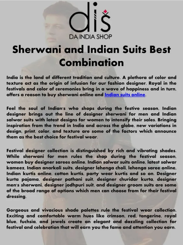 Sherwani and Indian Suits Best Combination