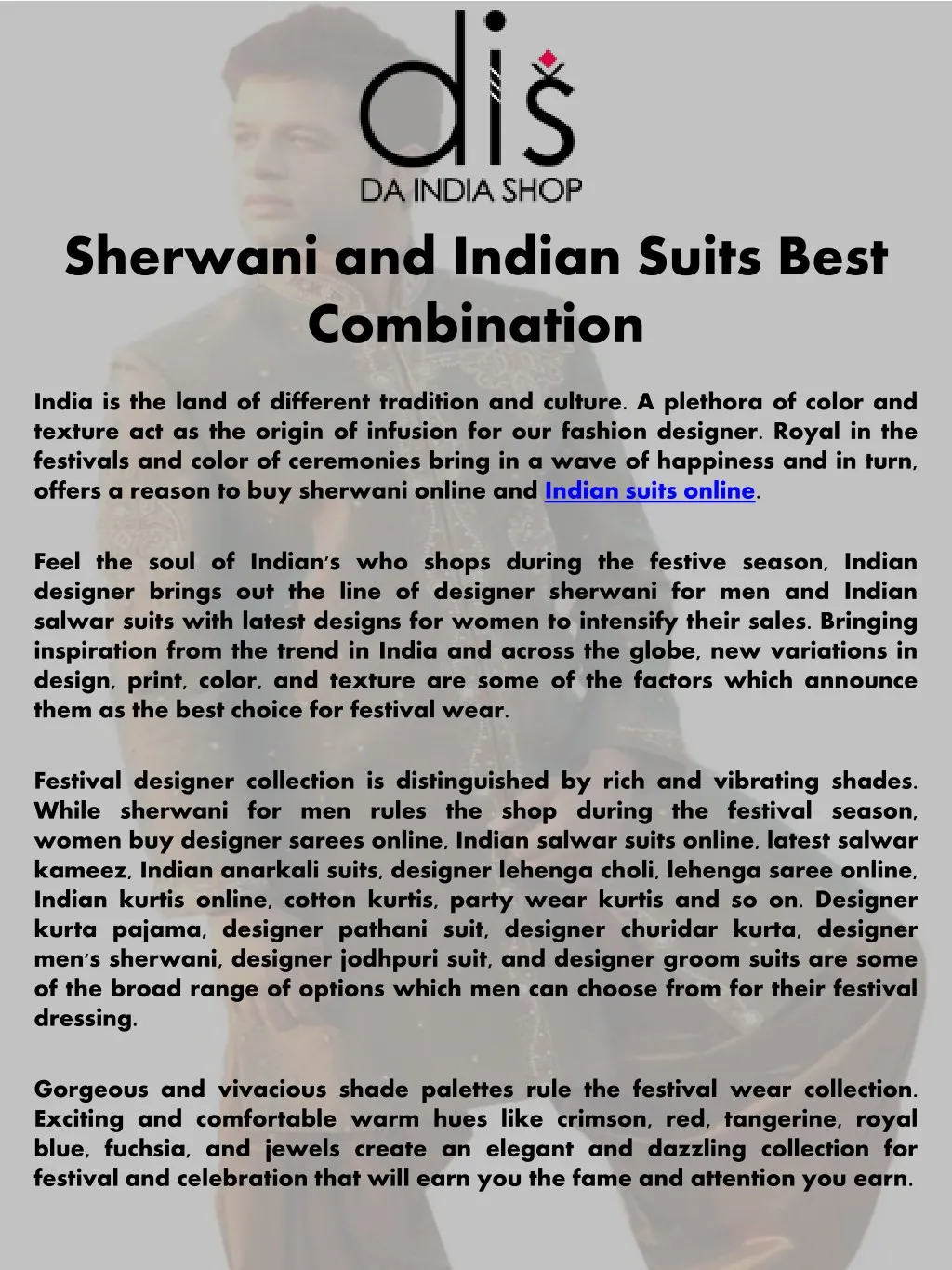 sherwani and indian suits best combination