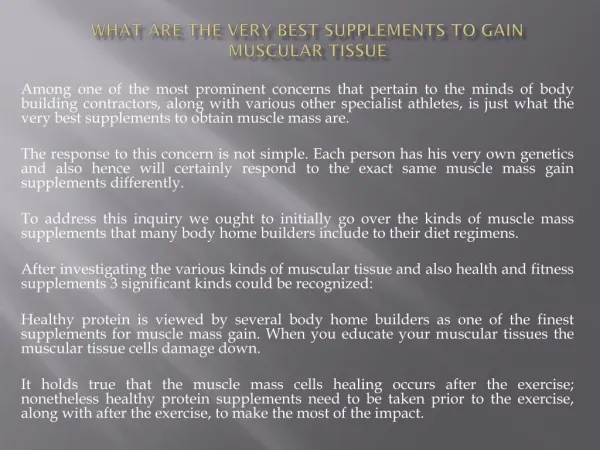 What Are the very best Supplements to Gain