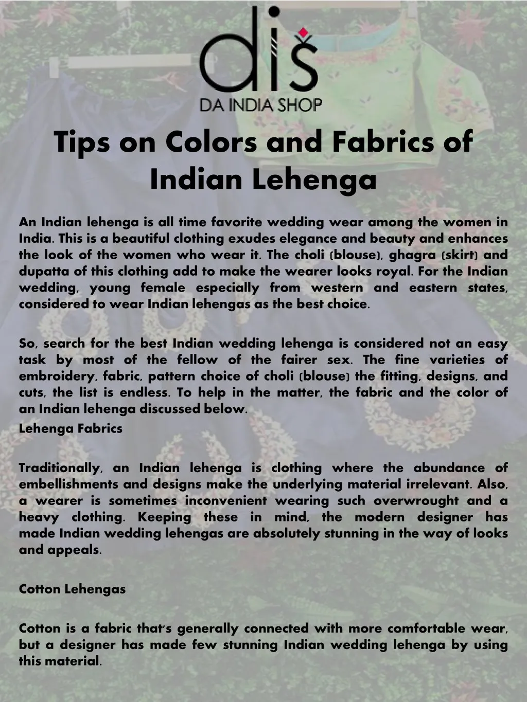 tips on colors and fabrics of indian lehenga