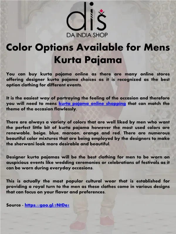 Color Options Available for Mens Kurta Pajama