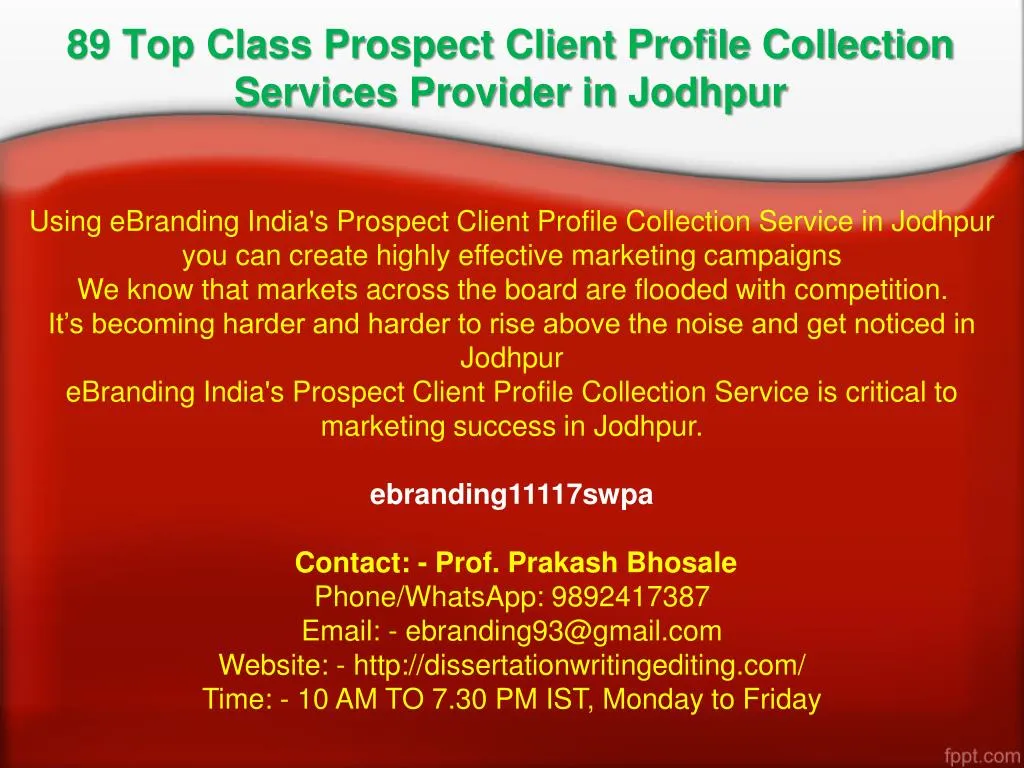 89 top class prospect client profile collection services provider in jodhpur