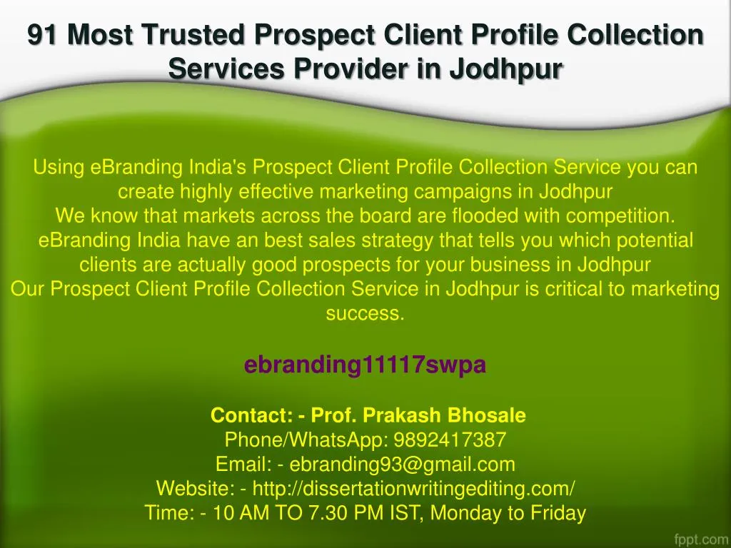 91 most trusted prospect client profile collection services provider in jodhpur