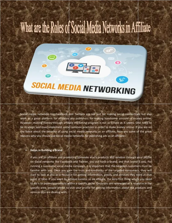 What are the Roles of Social Media Networks in Affiliate Marketing?
