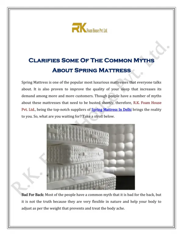 Clarifies Some Of The Common Myths About Spring Mattress