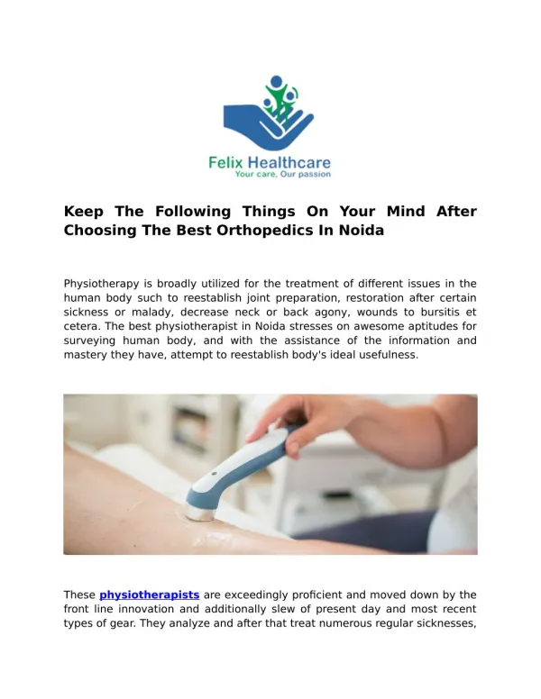 Keep The Following Things On Your Mind After Choosing The Best Orthopedics In Noida