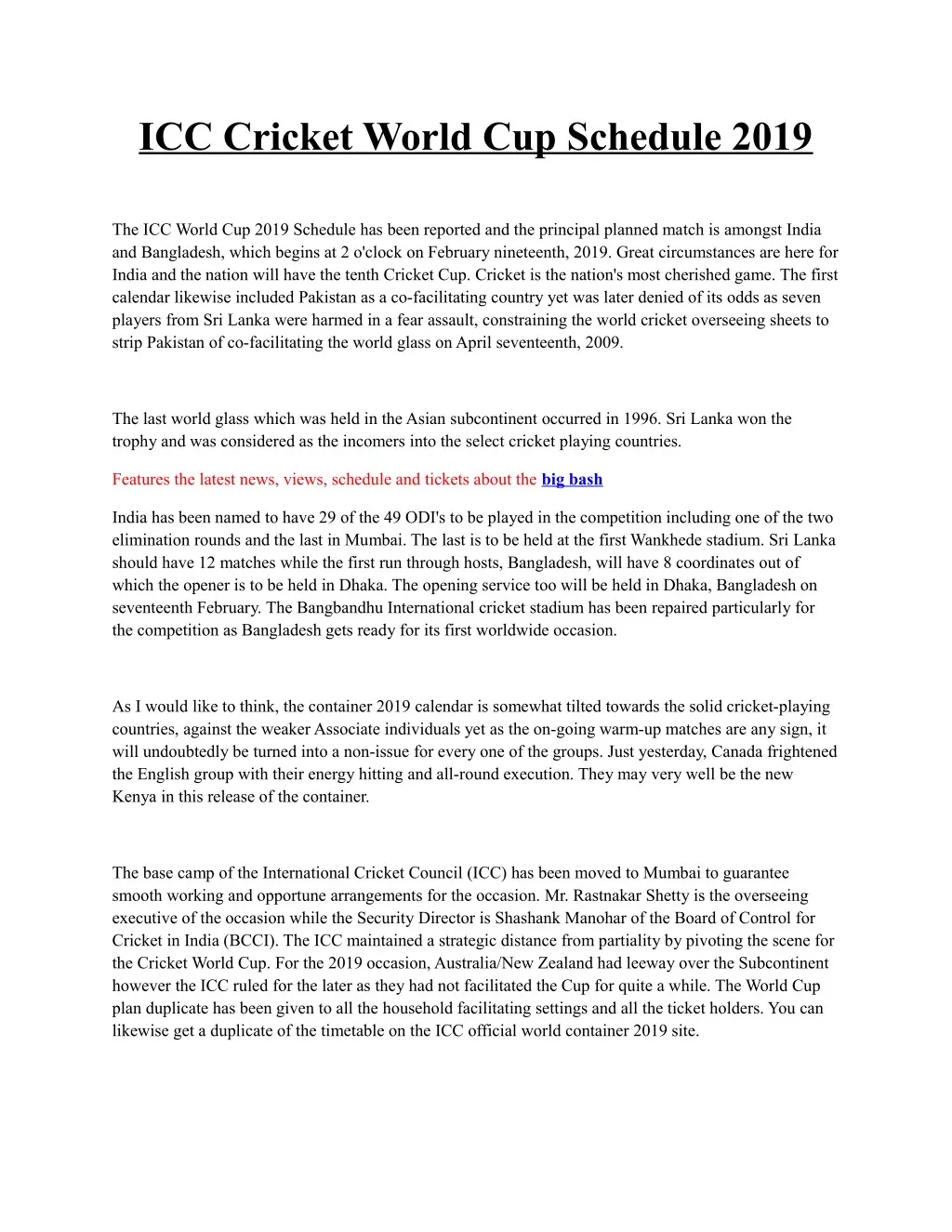icc cricket world cup schedule 2019