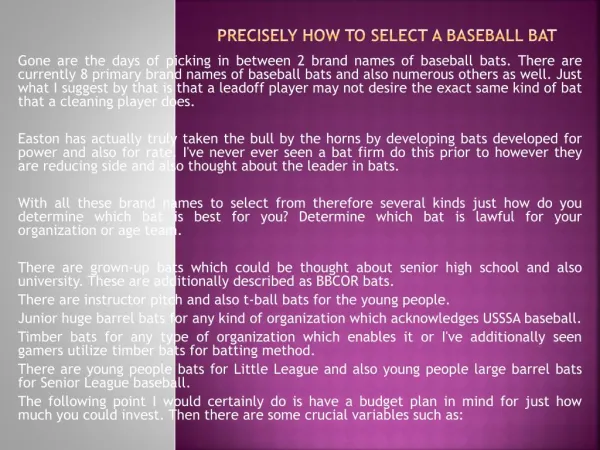 Precisely how To Select a Baseball Bat