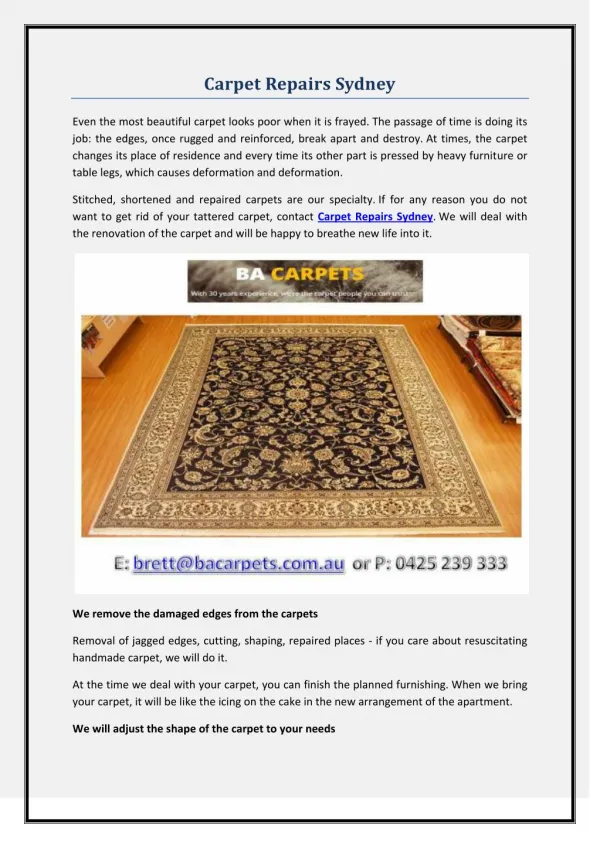 Carpet Repairs Sydney