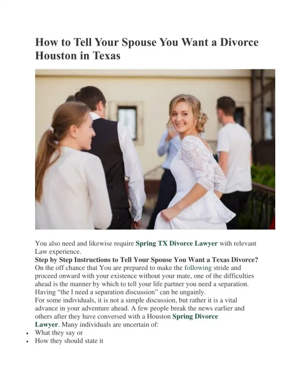 How to Tell Your Spouse You Want a Divorce Houston in Texas