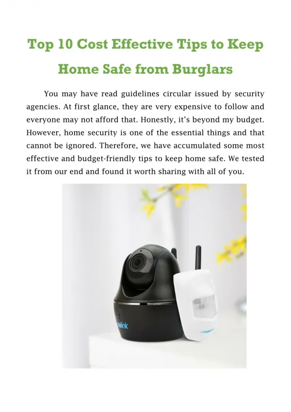 Top 10 Cost Effective Tips to Keep Home Safe from Burglars