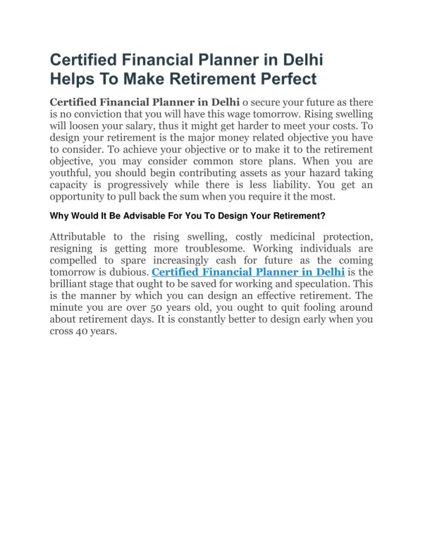 Certified Financial Planner in Delhi Helps To Make Retirement Perfect