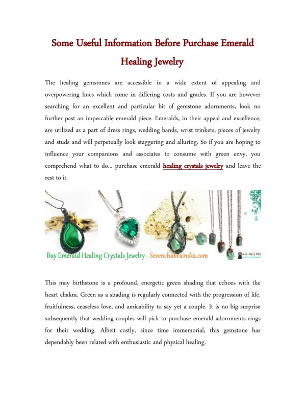 Some Useful Information Before Purchase Emerald Healing Jewelry