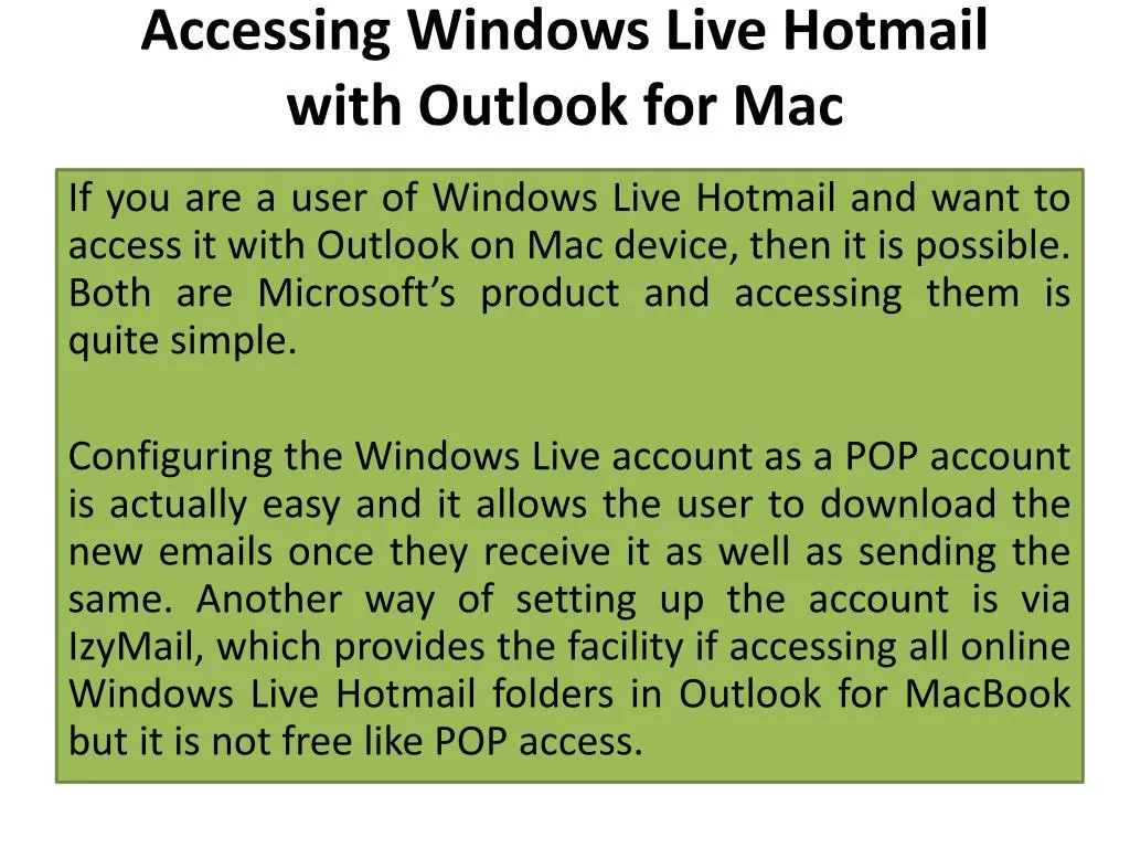 accessing windows live hotmail with outlook for mac