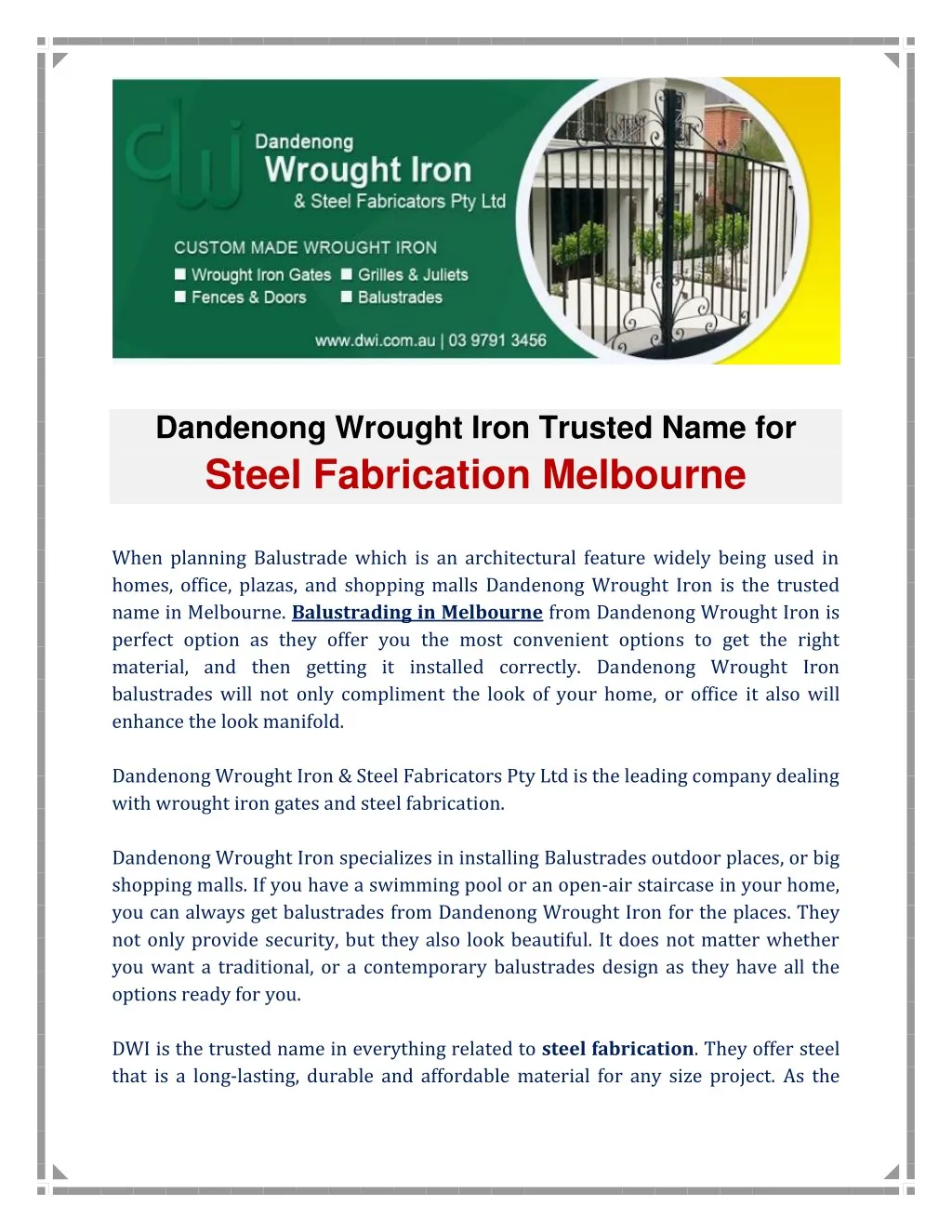 dandenong wrought iron trusted name for steel