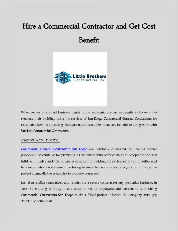 Hire a Commercial Contractor and Get Cost Benefit