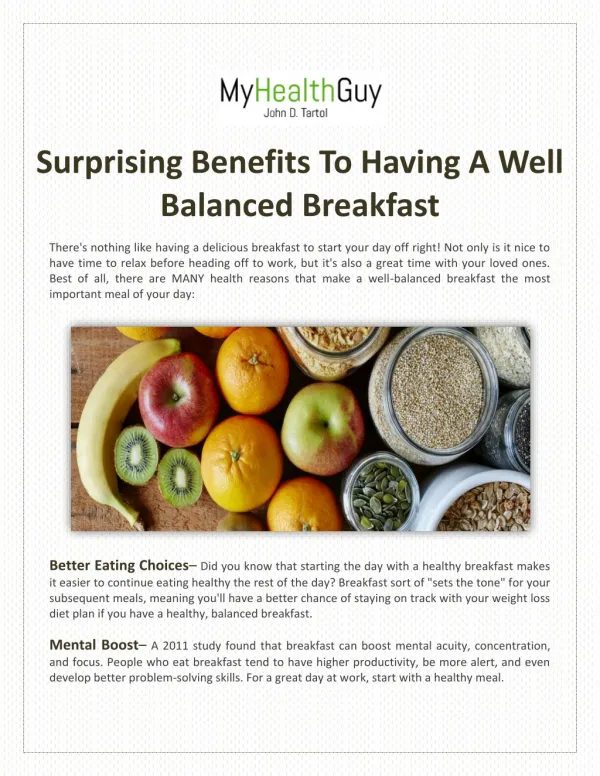 Surprising Benefits To Having A Well-Balanced Breakfast