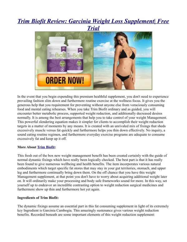Trim Biofit Review: Garcinia Weight Loss Supplement| Free Trial